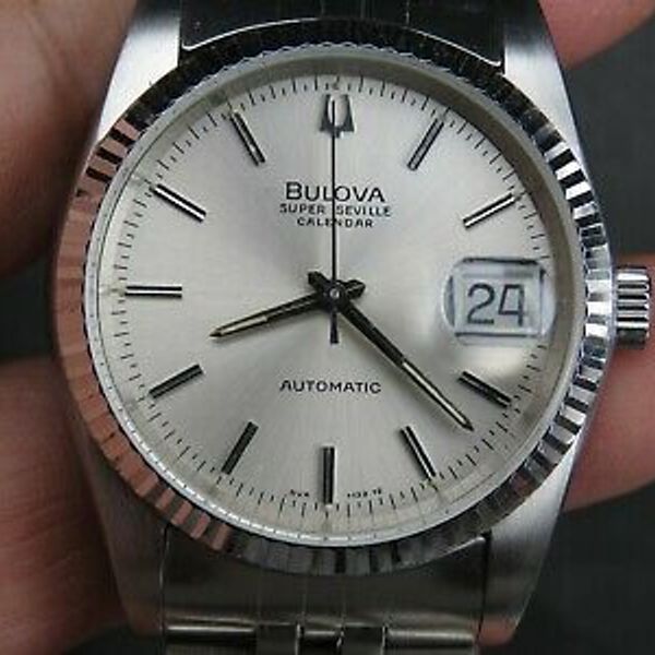 BULOVA SUPER SEVILLE CALENDAR 2872 17J SS STEEL SWISS DATE 