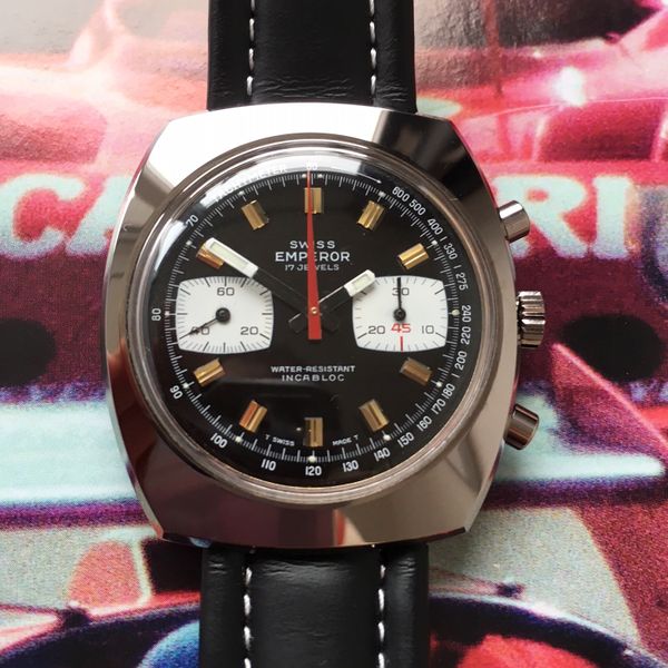 FS: NOS Vintage Swiss Emperor Reverse Panda Racing Chrono 7733 ...