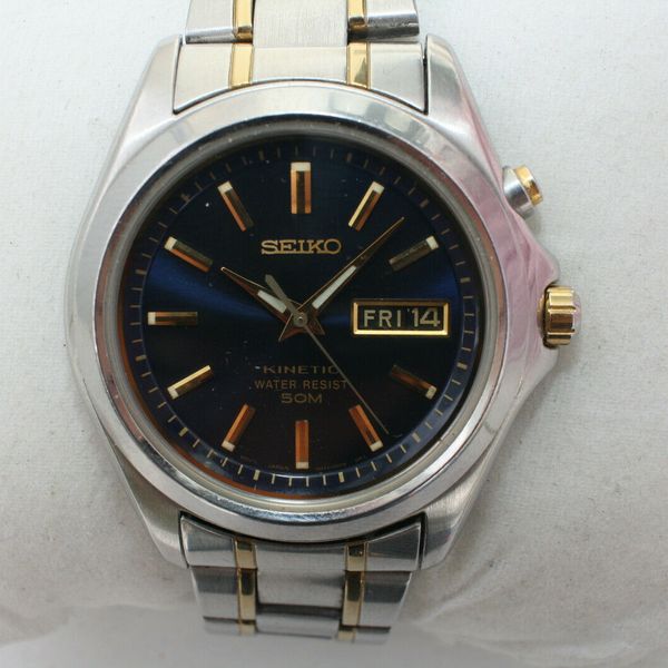 GENTS SEIKO KINETIC 50M 5M43-OF30 STAINLESS STEEL DAY/DATE WRISTWATCH ...