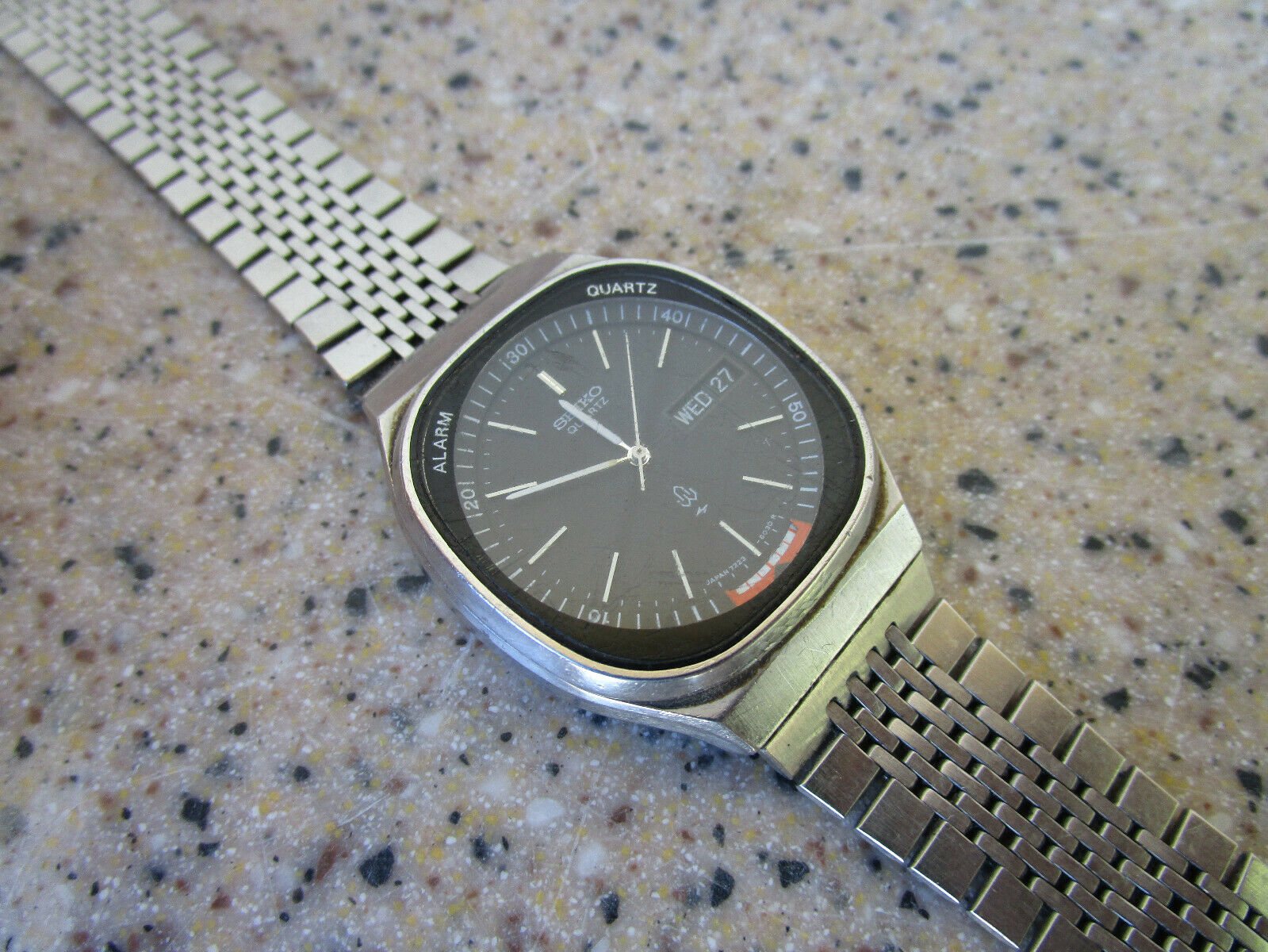 Vintage Seiko Mens Watch Square 7223 6030 Alarm Quartz Clean Runs