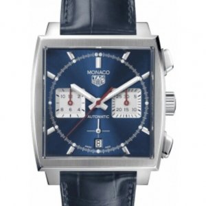 Tag Heuer Monaco Chronograph Calibre Heuer 02 Automatic Blue Dial Leather  Strap Men's Watch CBL2111.FC6453