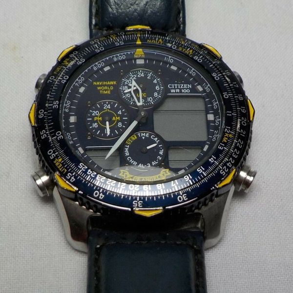 Blue Angels Citizen Wr 100 Navihawk Wrist Watch World Time Chronograph Watchcharts 6538