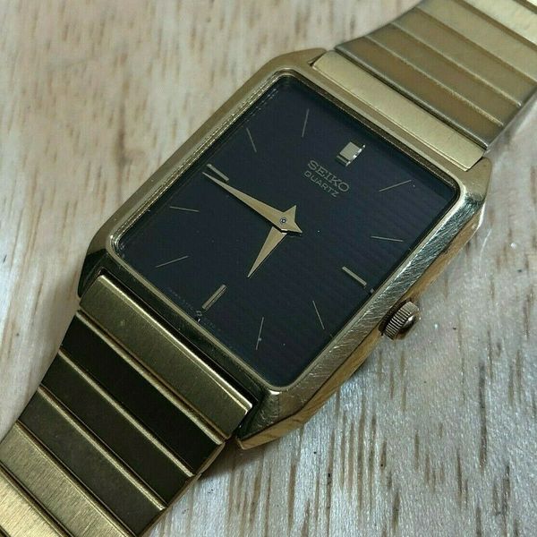 Vintage Seiko 5Y00-5000 Mens Gold Tone Rectangle Quartz Watch Hours~New ...