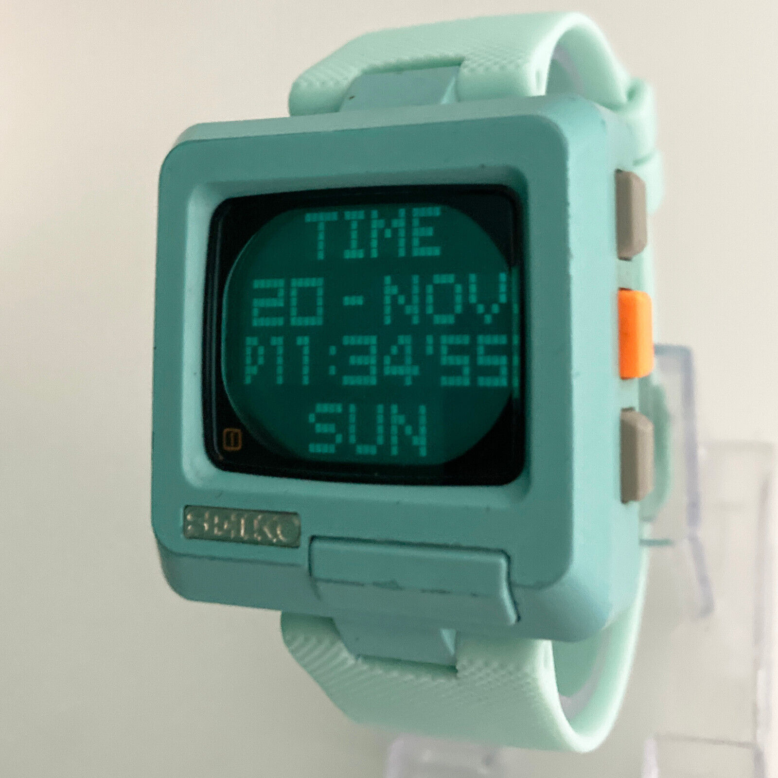 Vintage 1990's SEIKO TIMETRON Watch W853-4000 Blue square