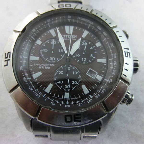 MEN CITIZEN ECO DRIVE H600-S060864 WORKING CHRONOGRAPH METAL BROWN FACE ...