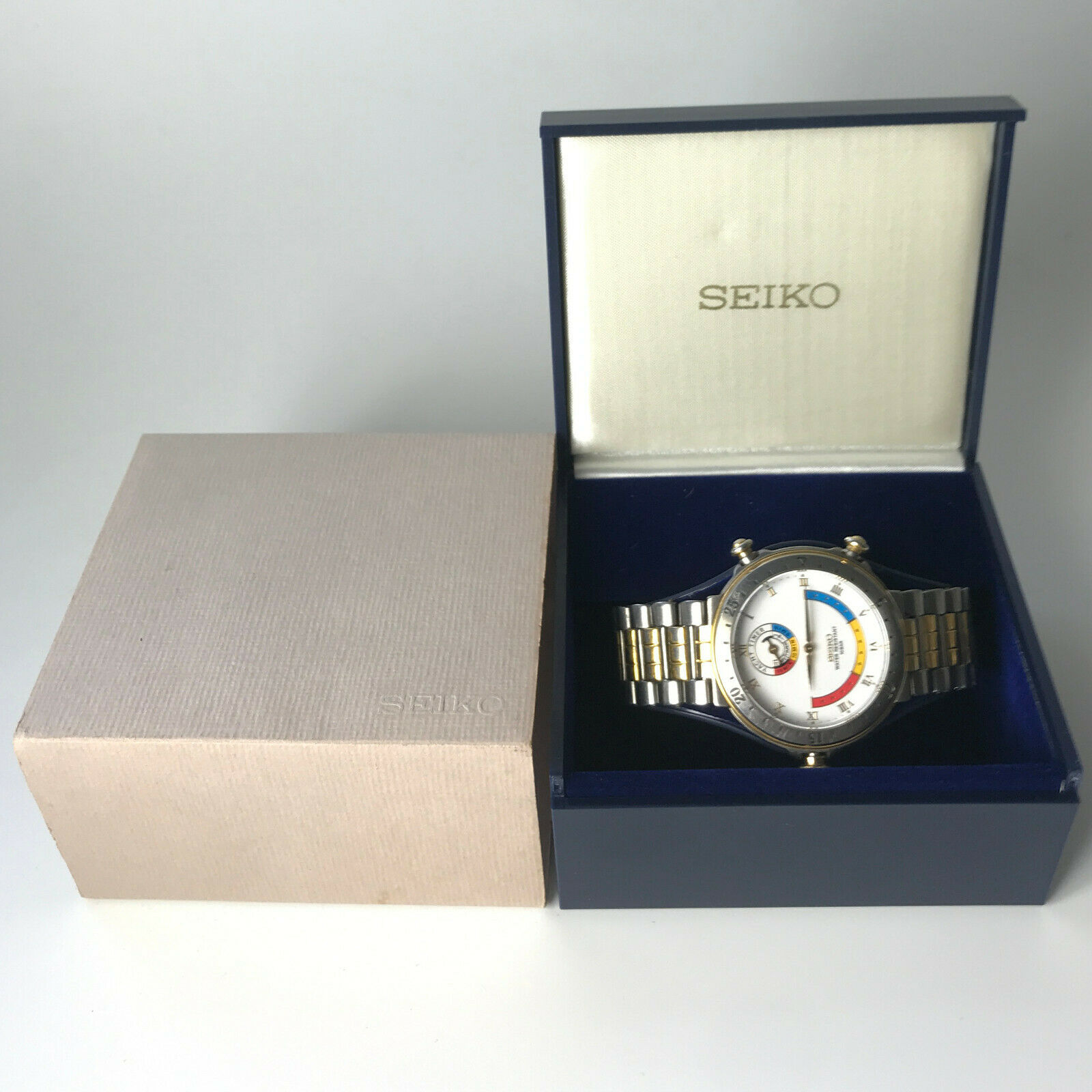 Vintage SEIKO Yacht Timer Watch 8M37-8000 titanium gold silver