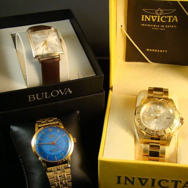 GENTS INVICTA 21 JEWEL AUTO WATCH W/ VINTAGE MECHANICAL BULOVA & SONA ...