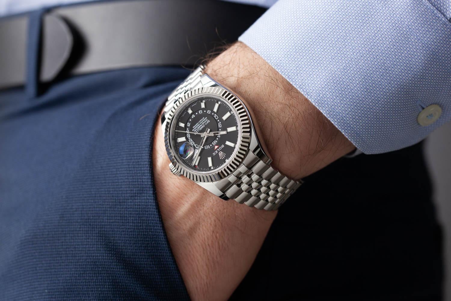 Rolex Sky-Dweller 326138 - Black Baton Dial & Leather Strap