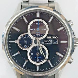 Seiko Solar Chronograph Stainless Steel Black Dial Date Alarm Watch V172-0AR0  | WatchCharts