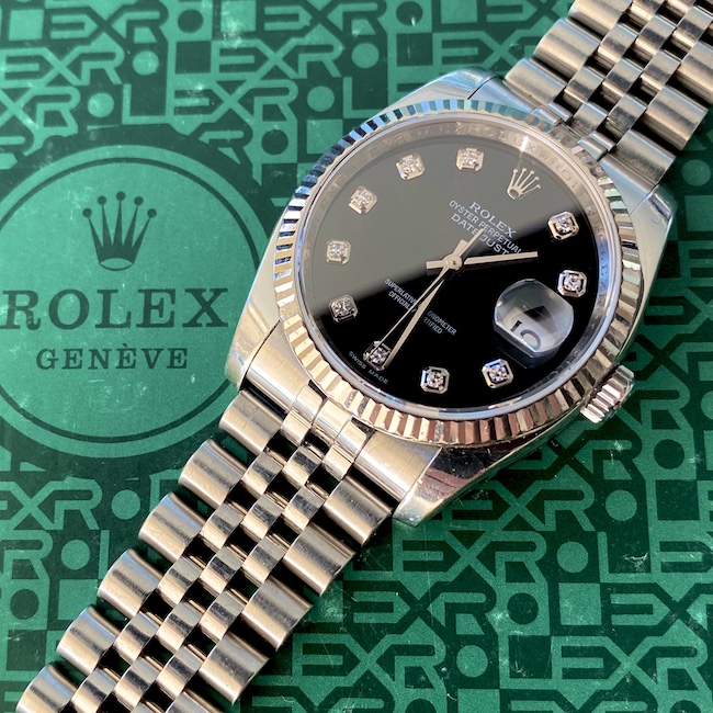 Fs Rolex Datejust Factory Black Diamond Dial Jubilee Bracelet Box Papers Watchcharts