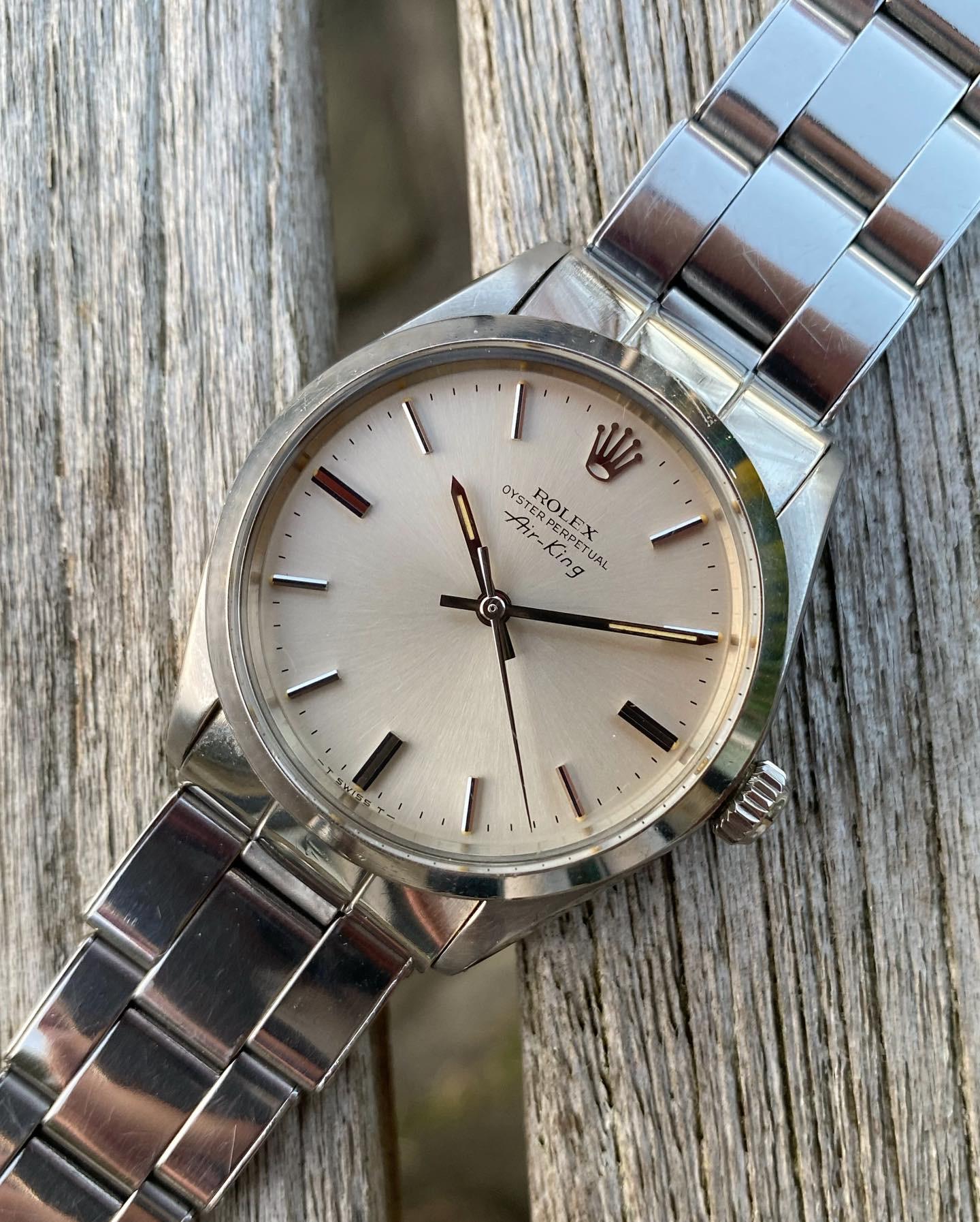 1974 Rolex 5500 Oyster Perpetual Air King Silver Dial Custard