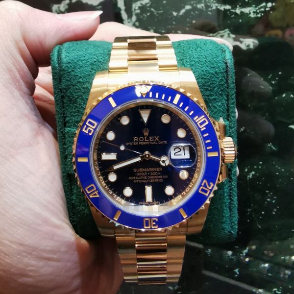 Full factory sticker intact Rolex Submariner 40 full yellow gold blue ...
