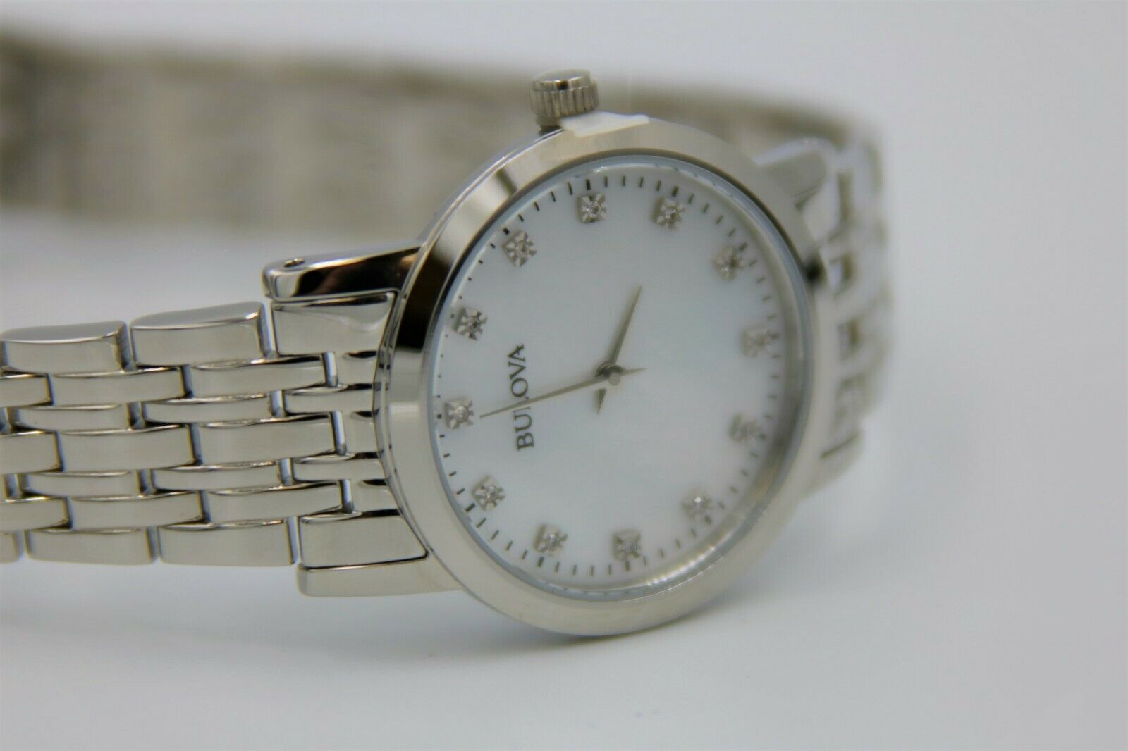 Bulova 96p175 Women S Stainless Steel Diamond Watch Silver White Watchcharts