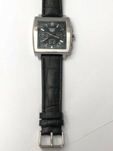 Tag Heuer Monaco Chronograph Watch CW2113 HF7209 with Leather Band