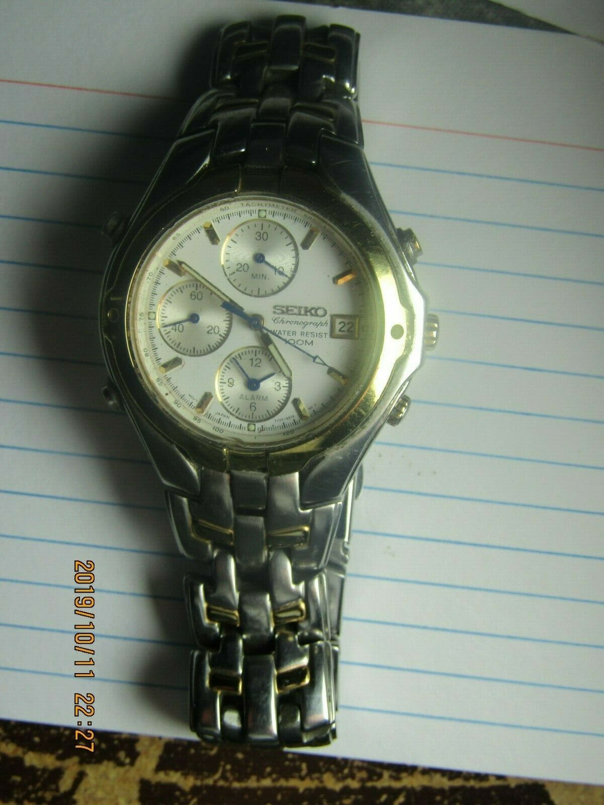 Men s Seiko Chronograph watch 2 TONE 7T32 6M90 for parts repair