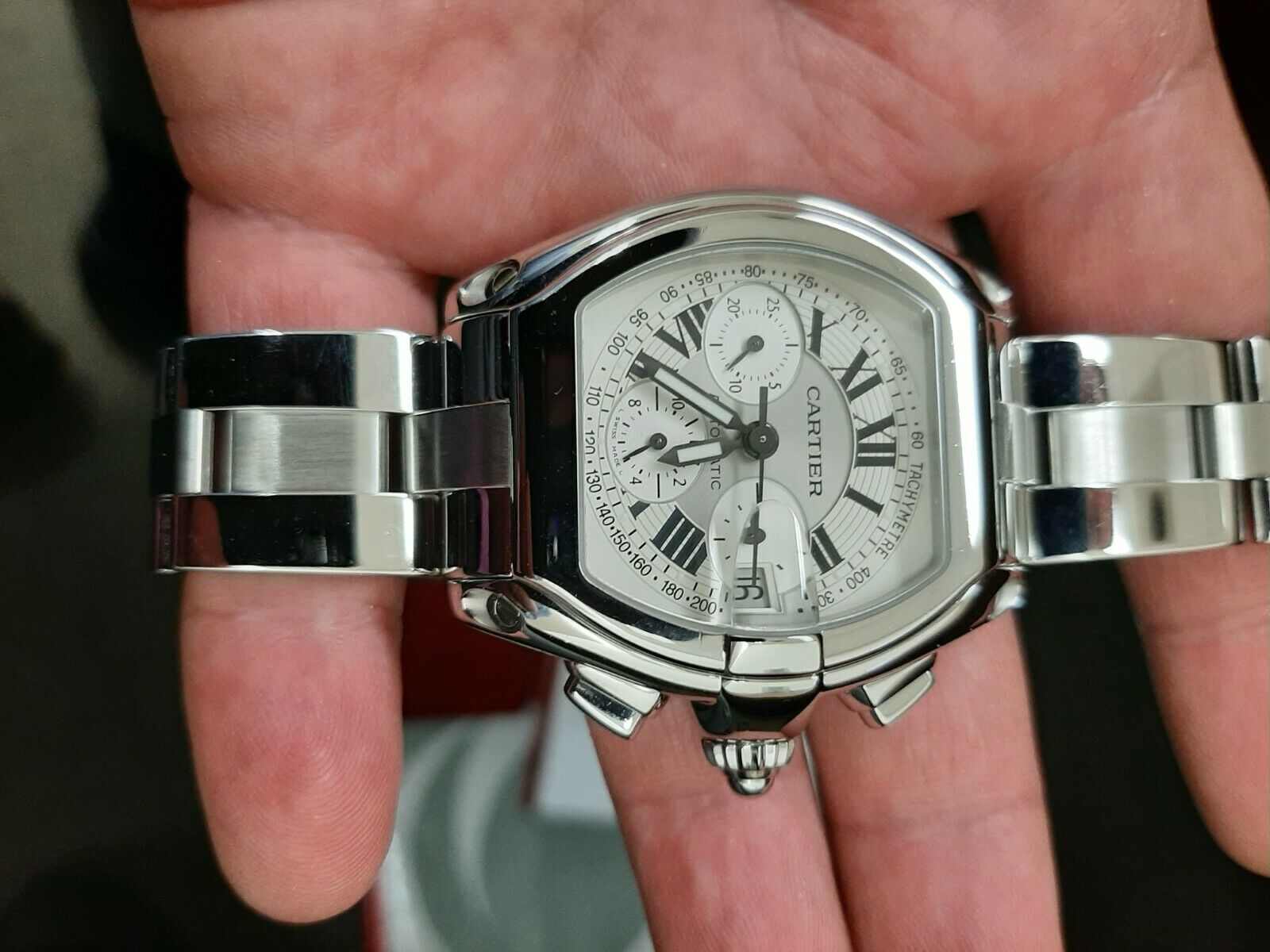 cartier roadster xl chronograph 2618 tachymeter stainless steel