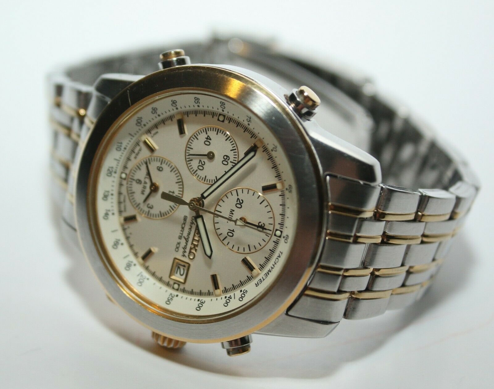 Seiko 7T32-7D89 Sports 100 Two-Tone Alarm Chronograph Watch