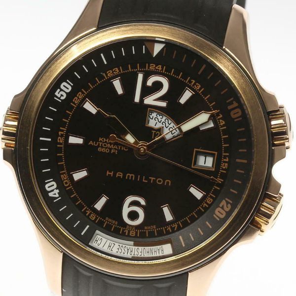 HAMILTON Khaki Navy GMT H775450 Automatic Rubber Belt Men's Watch ...