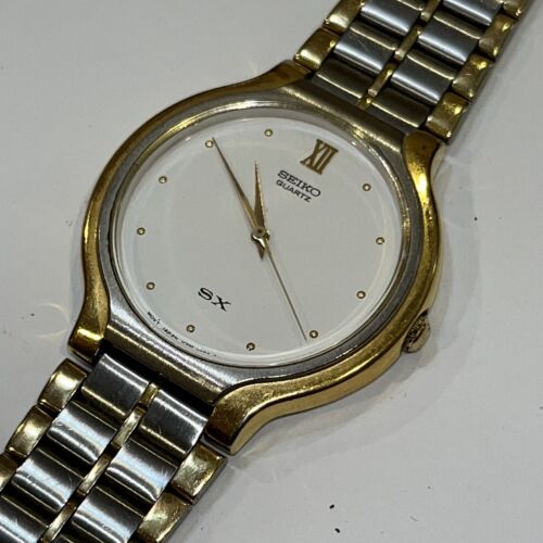 Seiko SX Quartz Watch 33.8mm Case Gold Silver Tone V701 6K00 Runs