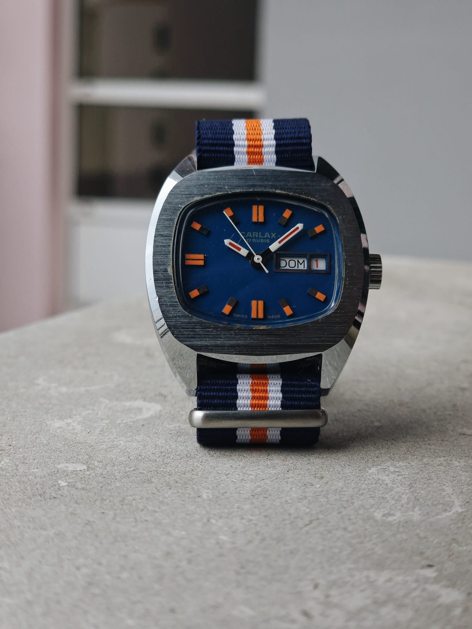 WTS Vintage Carlax 17 Rubis Blue Orange Cal. Ronda 1217 21 80