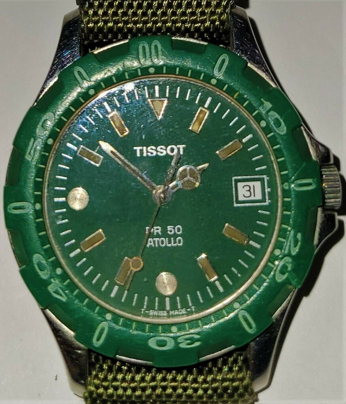 TISSOT PR50 ATOLLO クォーツ デイト 腕時計 メンズ 緑 TISSOT PR 50 ATOLLO QUARTZ GREEN DIAL J185/285K SWISS MEN'S