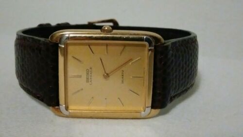 Vintage Seiko Lassale 6020 Men Gold Tone Rectangle Quartz Watch