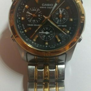 CASIO WVQ 600 BLACK FACE TWO TONE WAVE CEPTOR CHRONOGRAPH WATCH TOUGH SOLAR WatchCharts