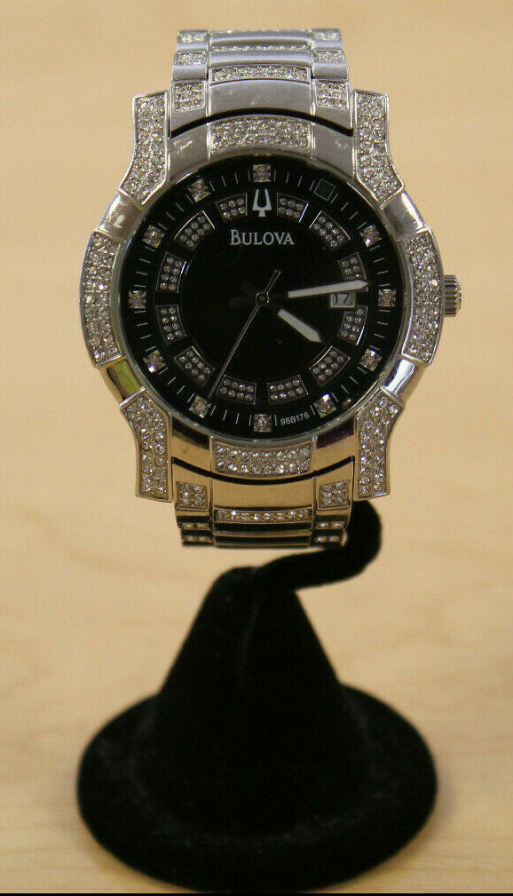 Bulova 96B176 Men s Black Dial Quartz Watch Pre owned