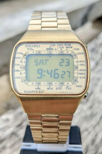 Excellent Vintage Seiko M158 5009 LCD Digital Pan Am Lemon Face