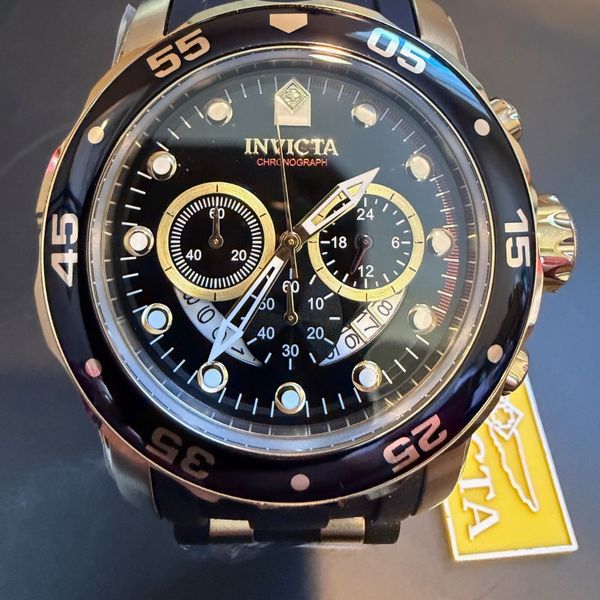 Invicta Men's Watch 6981 Pro Diver Black Dial Gold Tone Chronograph ...