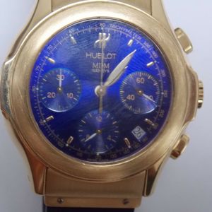 Hublot Mdm Chronograph Yellow Gold Rubber Strap 40mm Blue Face Watch 1810 3 Watchcharts