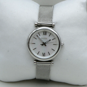 Fossil Ladies Mother Of Pearl Dial Mesh Strap Watch Model Carlie