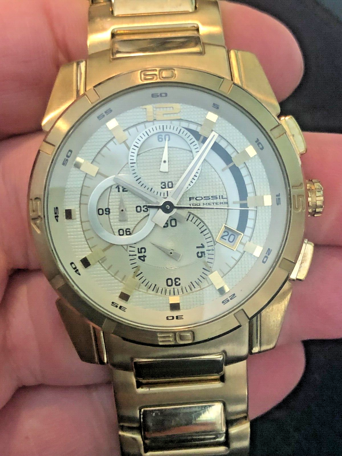 Men's FOSSIL CH2521 Watch Gold Tone Chronograph quartz 44.5mm Wide