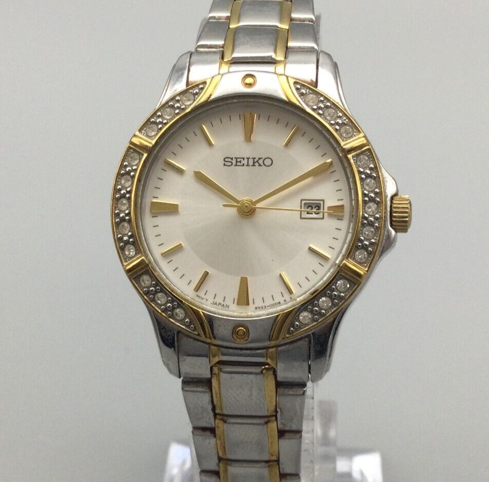 Seiko Watch Women Silver Tone Round 6N22 00B0 Date Crystal New