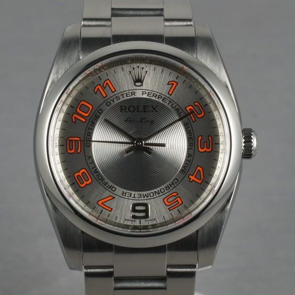 Rolex Air-King M serial Ref: 114200 Silver Concentric and Orange Arabic ...