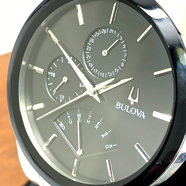 Bulova Men's Watch 96C144 Quartz Black Dial Silver Tone Stainless Steel ...