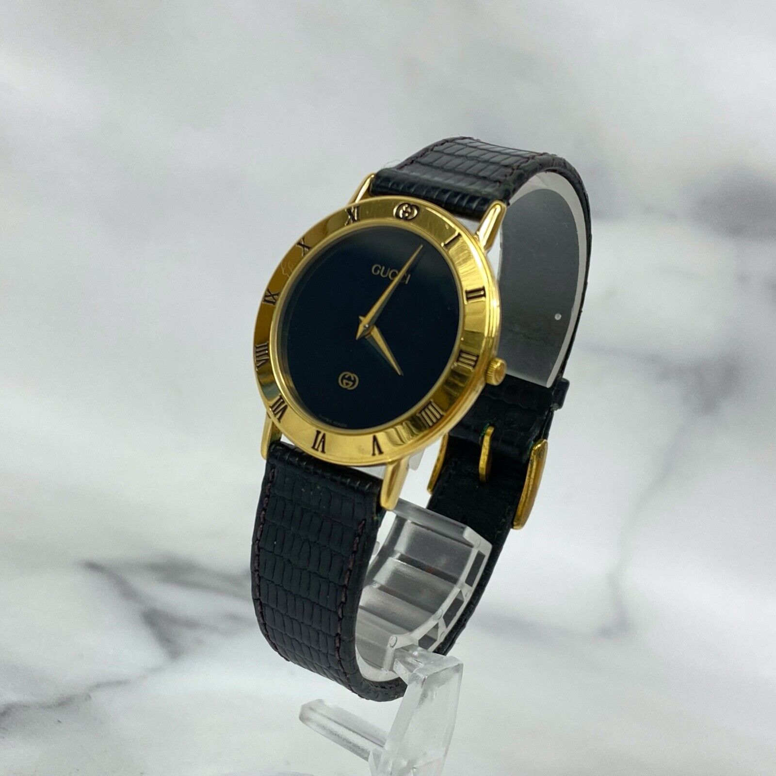 GUCCI 3000M Black Gold Roman Numerals Swiss Quartz Mens Watch Vintage  Excellent | WatchCharts Marketplace