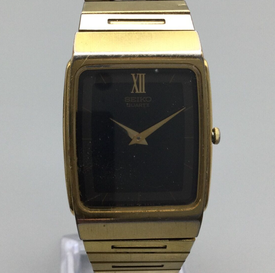 Vintage Seiko Watch Men 26mm Gold Tone Black Dial 5Y30-5B59  display picture 2