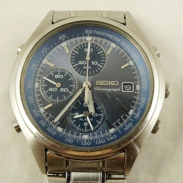 SEIKO 7T32-7C60 Alarm Chronograph Blue S. Steel Japan Mens Quartz Date  Watch | WatchCharts