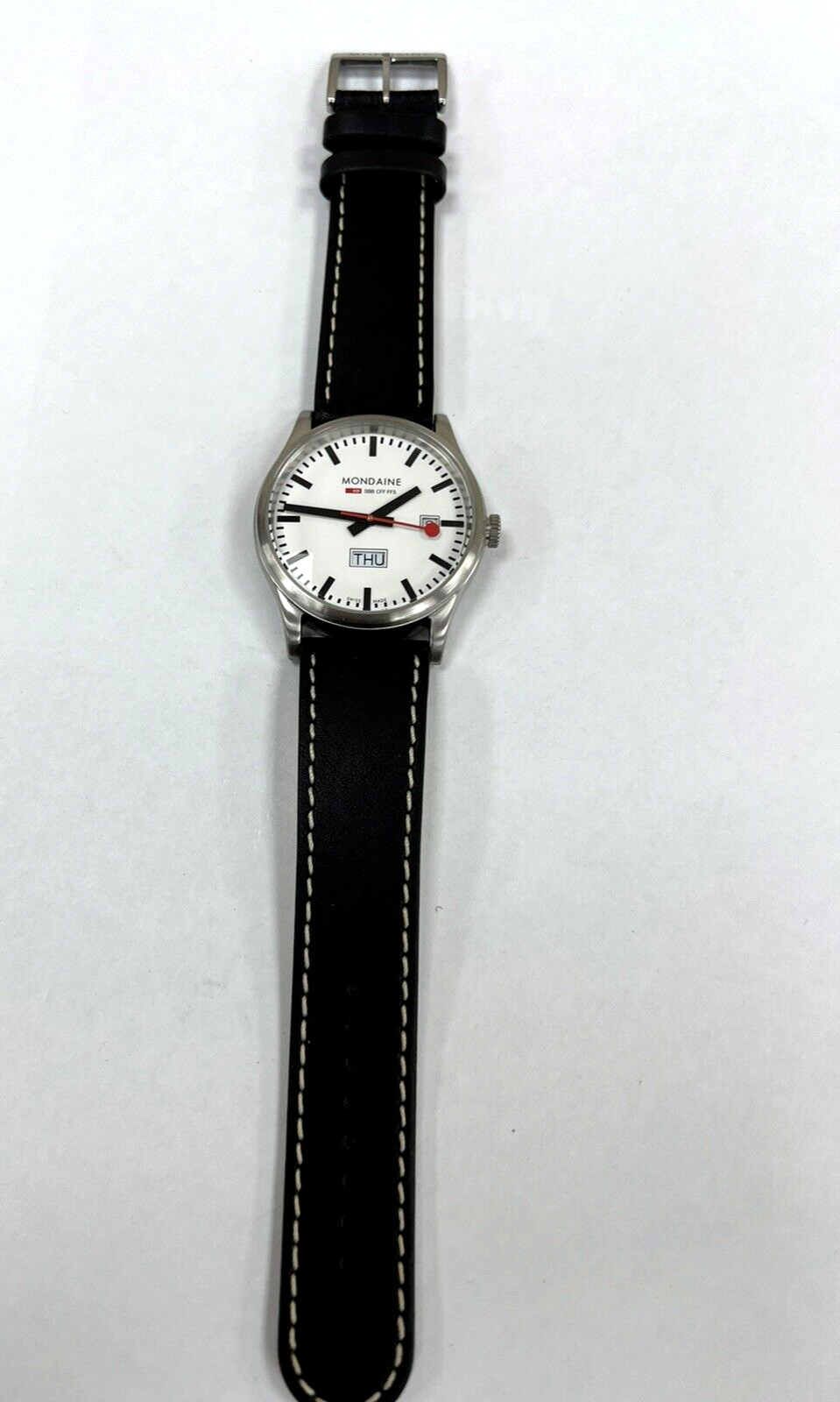 Mondaine Sport Watch White Swiss Date Day | - Dial Railways 