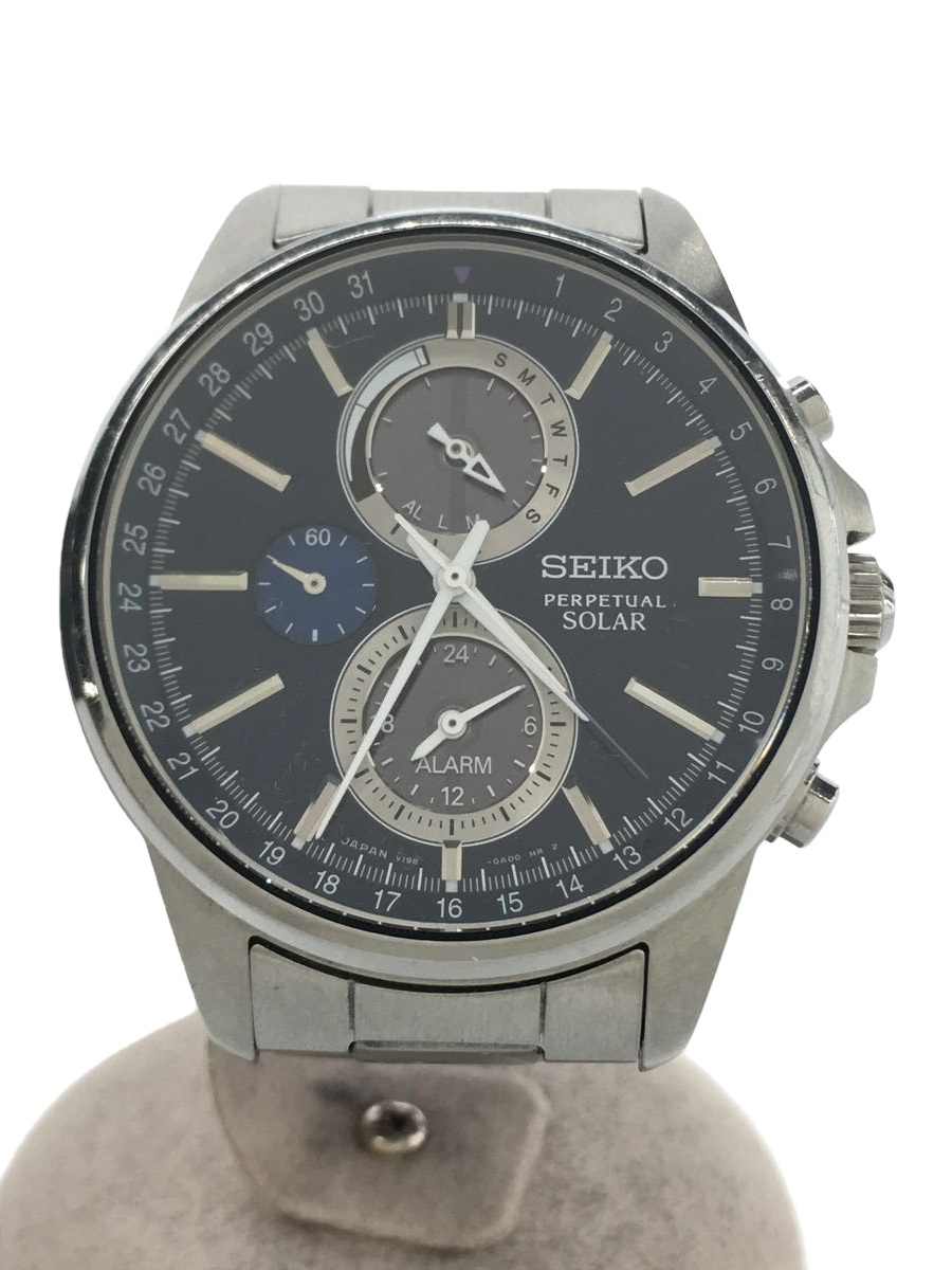 Used] Seiko V198-0AC0/Solar watch/Analog/Stainless steel/NVY/SLV