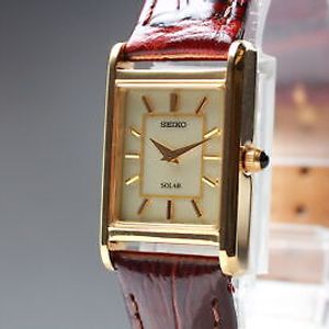 Seiko Tank Solar Red Genuine Leather Japan Ladies Dress Watch! Works 2024