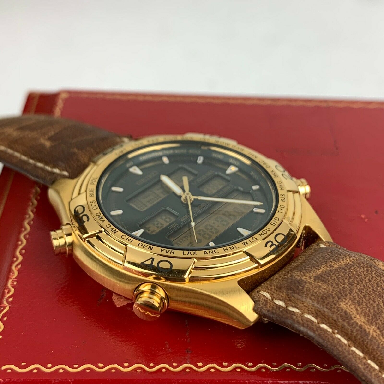 NOS Vintage Seiko World Timer GMT Alarm H021-8021 Green Dial