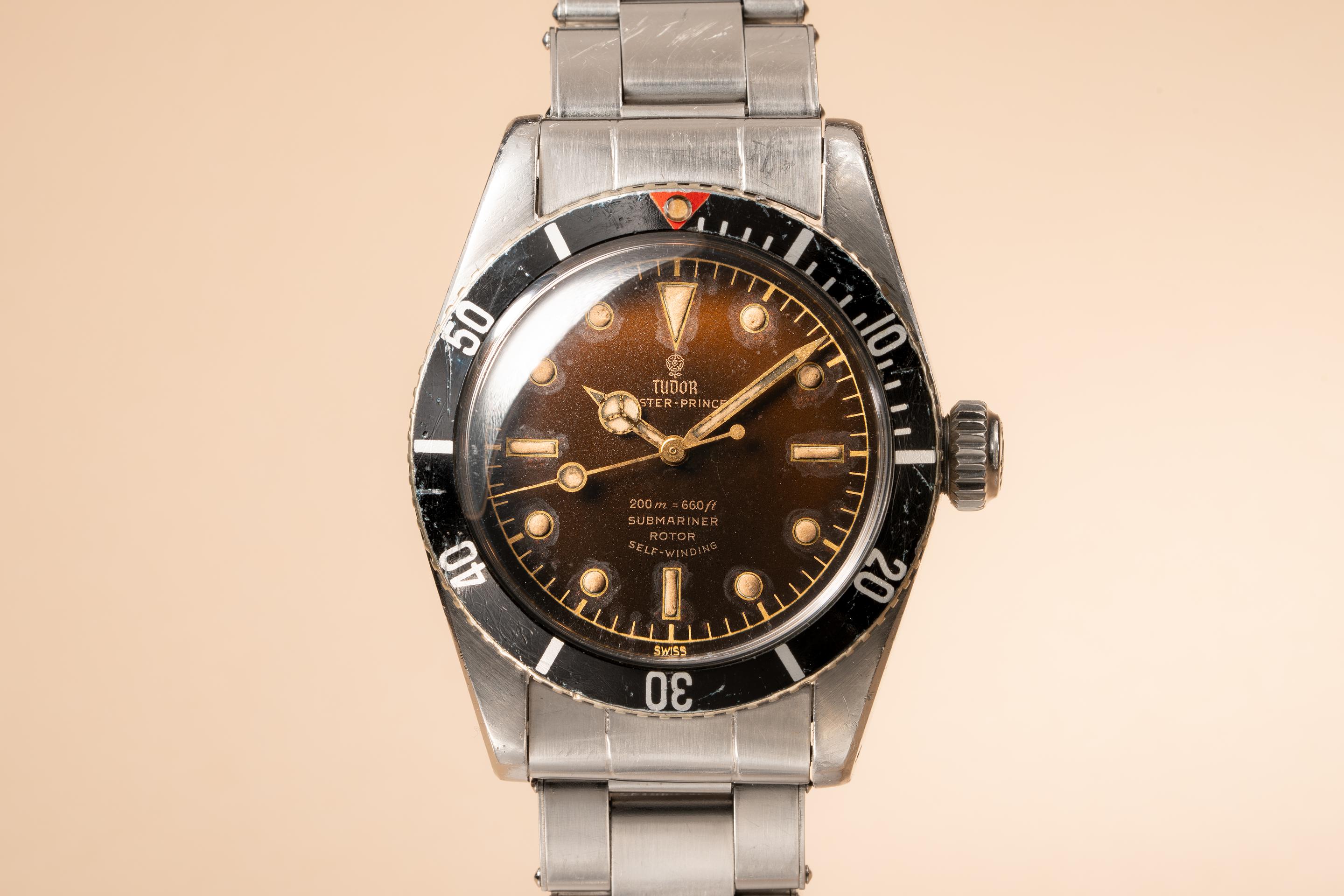 1958 Tudor Red Triangle Submariner 7924 Big Crown with Tropical Gilt  Dial
