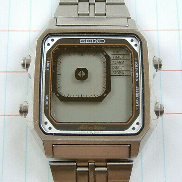 Seiko G7575030 Silver Wave Chronograph Alarm LCD Digital Watch Parts