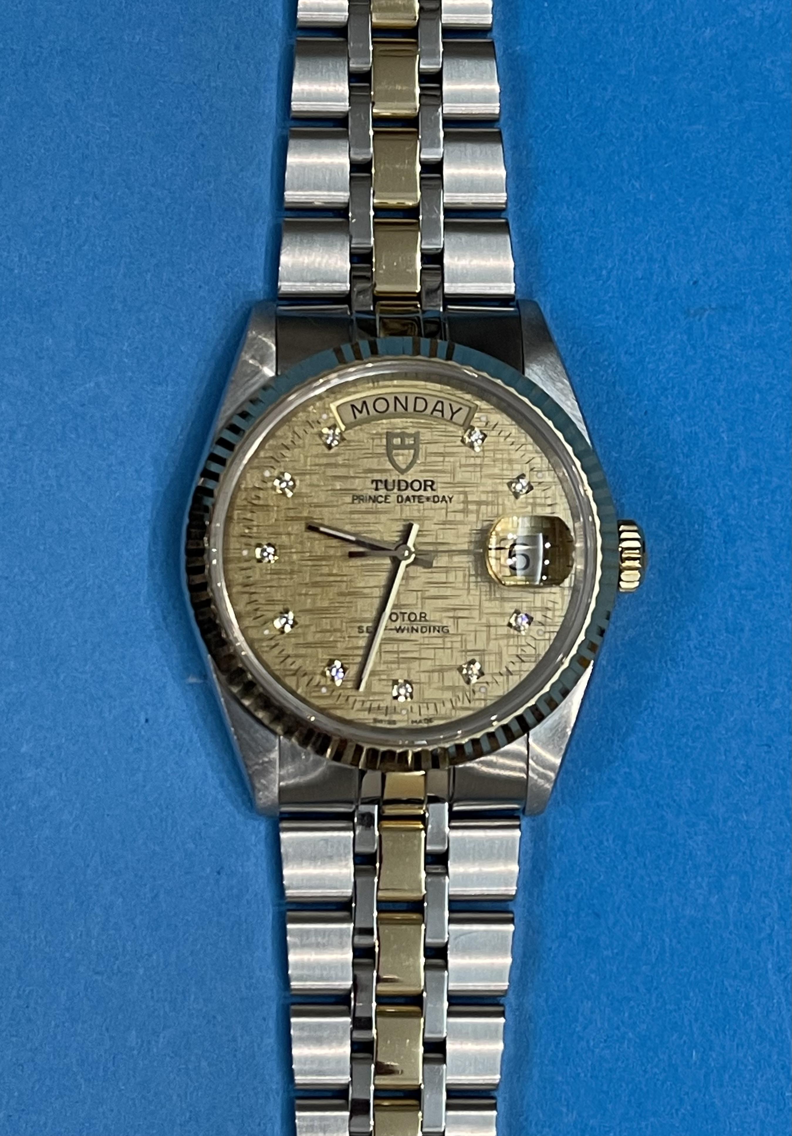 FS Tudor Prince Date Day 76213 Gold Linen Diamond Dial WatchCharts