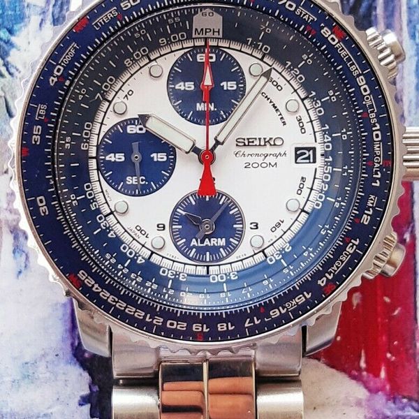 SEIKO SNA413 FLIGHTMASTER PILOT CHRONOGRAPH ALARM RARE BLUE COLLECTABLE WatchCharts