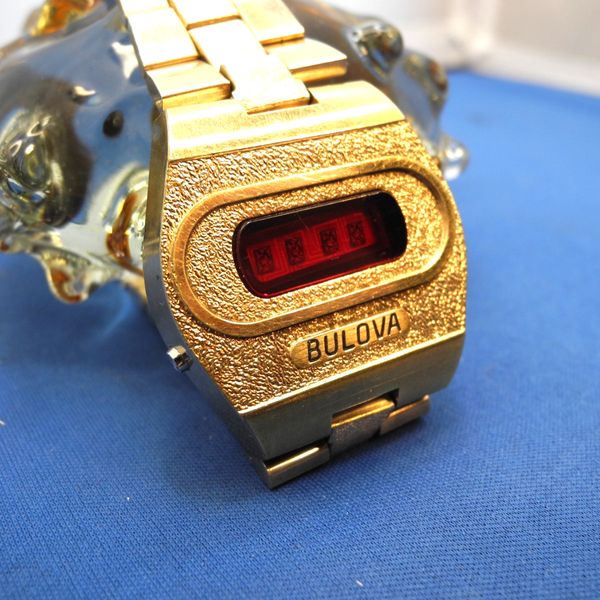 1974, BULOVA Big Block RED Dot LED GOLD Digital Men's WATCH,WORKS AS ...
