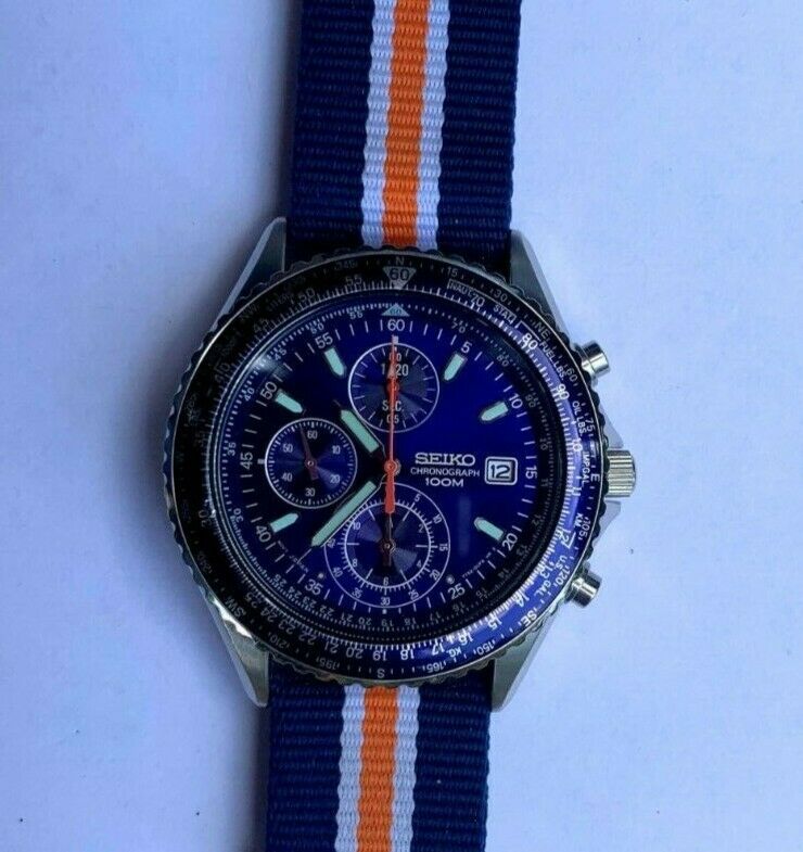 STUNNING BLUE SEIKO FLIGHTMASTER 7T92 SND255 CHRONOGRAPH NEW