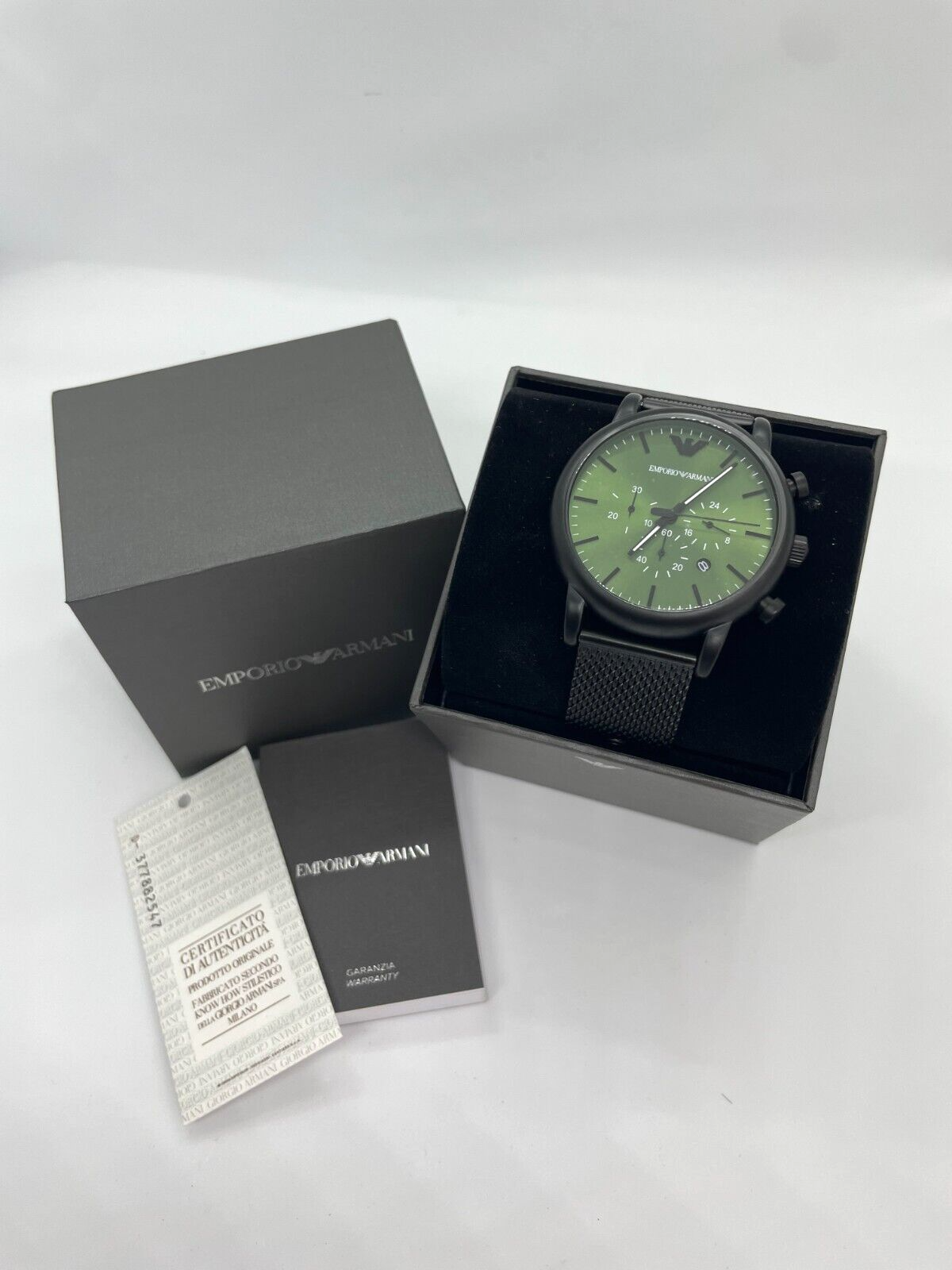 Emporio Armani AR11470 Luigi Men's Chronograph Watch With Mesh Strap &Green  Dial | WatchCharts Marketplace